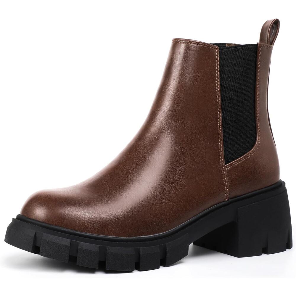 IDIFU IN2 Chelsea Ankle Boots for Women Low Block Chunky Women's Round Size 8